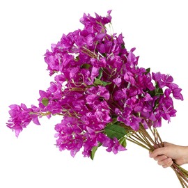 30 Inch Silk Bougainvillea Artificial Flowers, UV Resistant, Pack of 8 pcs, 24 Branch, Faux Flower Stems, Fake Bougainvillea Vines, Using for Wedding & Porch & Home & party & Garden Decor (Purple)