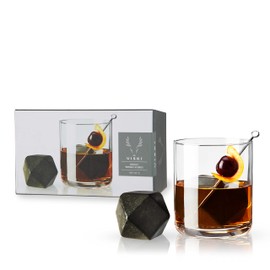 Viski XL Glacier Rocks, Hexagonal Extra Large Cocktail Rocks, Set of 2, Black Basalt Glacier Rocks