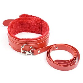 Angeer General Faux Leather Soft Padded Pet Dog Choker Collar With Detachable Leash Whips(Red)