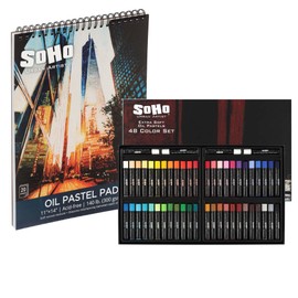 Soho Urban Artist Extra Soft Oil Pastels Set of 48 & 11x14 Oil Pastel Pad Bundle – 20-Sheet Textured Paper for Blending, Layering & Drawing – Smooth, Pigmented Pastels & Acid-Free Sketchbook