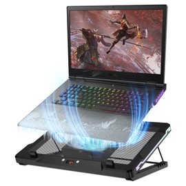 DEPGI Laptop Cooling Pad, Laptop Cooler Stand with 5.5" Movable Fan Easy to Clean, 10 RGB Light Modes, Auto Temp Sensor & 3-Speed Manual Control, Ultra Quiet ≤40dB for 14–17.3 Inch Laptops