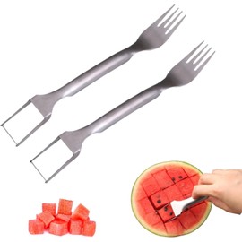 2PCS Watermelon Fork Slicer Cutter, Watermelon Fruit Slicer Cutter Tool,Dual Head Stainless Steel Fruit Forks Slicer Knife for Family Parties Camping