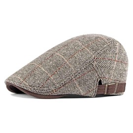 Anshili Men's Flat Cap Women's Checked Ski Hat Newsboy Cap Flat Cap, coffee