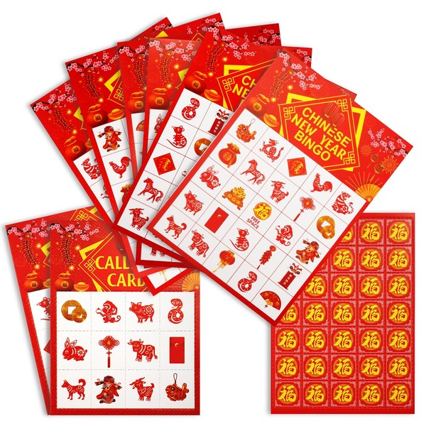 NQEUEPN Chinese New Year Bingo Games, New Year Bingo Cards Lunar New Year Games Spring Festival Games 24 Players Bingo Games Chinese New Year Activity for Family Friends Party Supplies Decorations