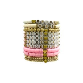 Bridal Shower Decorations, Bachelorette Party Favors, 11 Pcs Pink Bride Tribe Clay Bead Bracelet Preppy Bracelet Stretch for Women Wedding Boho Disc Party Beach Wedding Gift Supplies (White & Pink