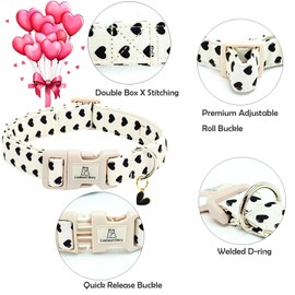 Lionheart glory Valentine's Day Collar-Hearts Print Dog Collar for Large Cute Dog Collars Spring Female Male Pet Gift Adjustable Heavy-Duty Soft Collar Holiday