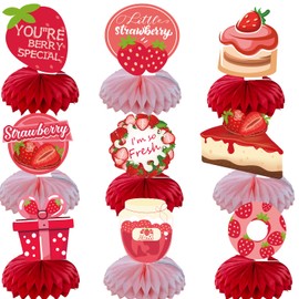 SKIRUP Strawberry Sweet One Honeycomb Centerpieces, 9 Pieces, Birthday Party Table Decorations for Baby Girls Boys, Baby Shower Supplies