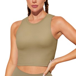 Baydi Women's Sports Bra Without Underwire, Bustier, Removable, Padded Crop Tops, High Closed Tank Top, Yoga, Fitness Soft Bra, khaki