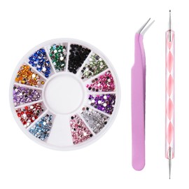 1 Platte Mit Nail-Art-Strasssteinen, 1 Punktierstift, 1 Pinzette, Nail-Art-Zubehör, Mini-Strasssteine, Flache Strasssteine, Nail-Art-Kristalle, Geeignet Für Gesichtskunst Und Nail-Art-Dekoration