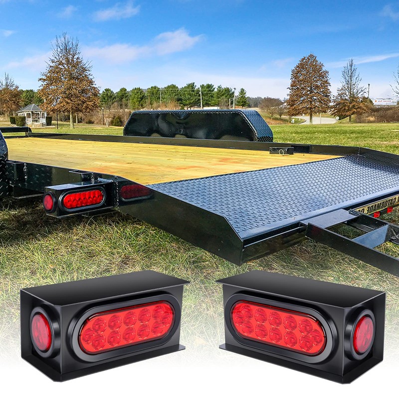 OGATOO Steel Trailer Light Boxes Housing Kit, Red Oval 6"