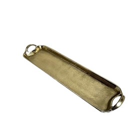 India Handicraft Modern Classic Decorative Serveware 23.5 x 6 Inch Aluminum Long Oval Serving Tray with Handles, Gold Tone