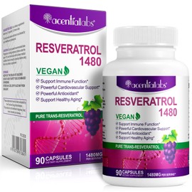 Resveratrol Supplement | Pure Trans-Resveratrol | 1480mg Per Serving | 90 Capsules | 3 Month Supply