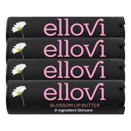 Ellovi Natural Lip Butter Lip Balm - Blossom - Pure Enough to Eat - Made With Just 6 Vegan Ingredients - Moisturizing Lip Care for All Day Hydration (4-Pack)