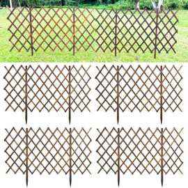 ShopLaLa Garden Fence (4 Pack, Total 24ft (L)) Wooden Lattice Panels for Outside Flower Edging for Yard Lawn Landscape Porch Patio Outdoor Decor, Expandable Wood Plant Trellis Fences and Gate for Dogs