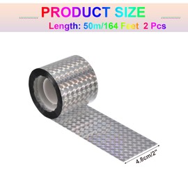 MECCANIXITY Bird Scare Tape,164 ft x 2 in PET Reflective Tape Ribbon Tape Laser Grid Double Sided Repelling Ribbon Keep Away Bird for Garden Farm Home,2 Roll
