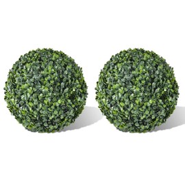 TREATLIFE HOME Versatile Boxwood Ball Artificial Leaf Topiary Set for Indoor and Outdoor Use, 2 pcs, 13.8" Diameter, Green