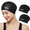 Aegend Swim Caps for Long Hair (2 Pack), Black Pink