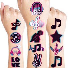 96 PCS Music Notes Pre-Cut Temporary Tattoos for Kids | Super Cute Musical Note Themed Birthday Party Favors, Supplies, Decorations, Fake Tattoo Stickers, School Prizes & Gifts Boys & Girls Rewards