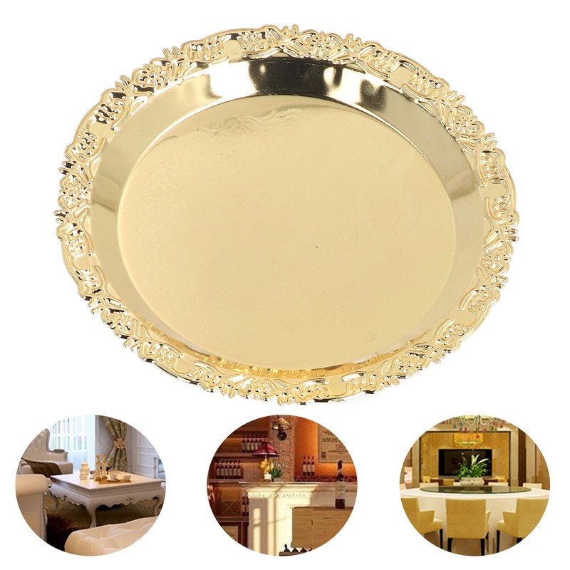 Round Decorative Dinner Plate Stainless Steel Storage Tray for Jewelry