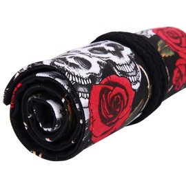Hillento Gothic Punk Fashion Skull Rose Pencil wrap Diablo Series (Pencils are not Included),36 Holes