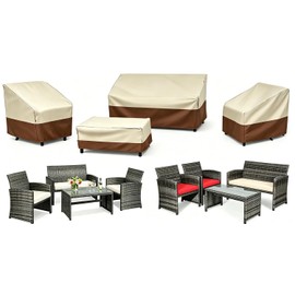 Gasadar Patio Furniture Cover 4 Piece Set, Beige & Brown