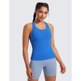 CRZ YOGA Butterluxe Workout Tank Tops for Women Built in Shelf Bras Padded - Racerback Athletic Spandex Yoga Camisole Sparkle Blue Medium