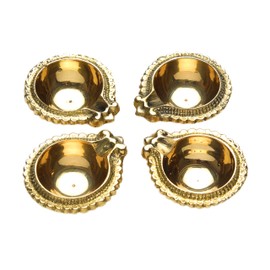 Set of 4 Diya Deepak Pooja Diya Puja Item Brass Oil Lamp Pooja Essential for Indian Traditional Festival Laxmi Poojan New year Decorations Aarti Lighting Accessories Gift Lantern(Size:-2")(Golden)