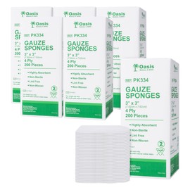 Oasis Gauze Sponges, 100% Cotton, Woven Non-Sterile Gauze, 1200 Pc (6 Packs of 200) (3"x3", 4-Ply)