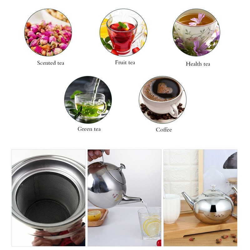 Stainless Steel Teapot, Round Smooth Mirrored Surface Teapot with Thermal