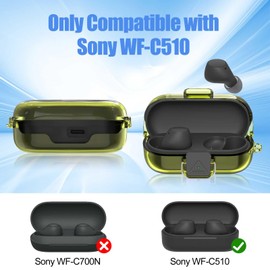 POZCIS [with Safety Lock] for Sony WF-C510 Case Cover, Clear Soft TPU Protective Earbuds Case with Carabiner & Cleaner Kit Accessories Set(Clear Yellow)