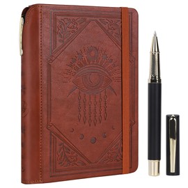 TIEFOSSI Lined Journal Notebook for Women Men, Leather Diary with Pen, A5 Evil Eye Hardcover Notebook for Work, Journaling, Travel & School