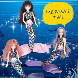 3 Sets Mermaid Doll Accessories Clothes Tail Dress Set Colorful Bikini Swimwear for 11.5-12 Inch Doll(Cute Style,Blue, Pink, Purple)