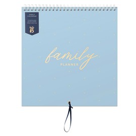 Busy B 2026 Wall Calendar - Family Calendar, Powder Blue Design with 5 Columns & Storage Pockets - Monthly 2026 Calendar for Busy Families with Colour-Coded Stickers - 23.5 x 25.5cm