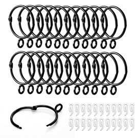 Curtain Rings and Hooks, 22 pcs 38mm Internal Diameter Curtain Rings and Plastic Curtain Hooks , The Can Be Opened and Closed，for Hanging Rings Curtains and Rods (Black-22 Pcs)