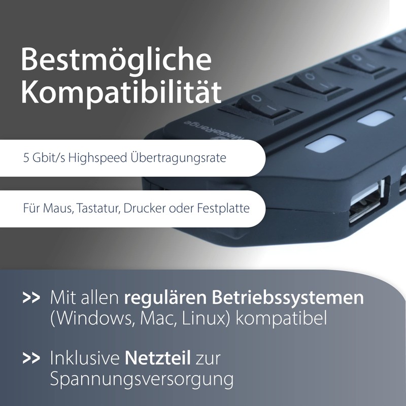 MEDIARANGE MRCS505 USB 3.0 Hub 1: 4 with Separate Switches,
