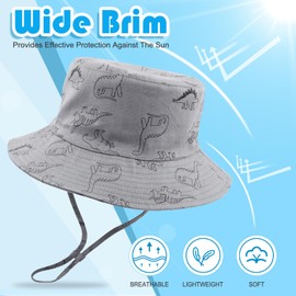 RAOEXI Baby Sun Protection Hat UPF50+ Toddler Girls Summer Bucket Boys Beach Hats Wide Brim Kids Play Hat Cap Outdoor (CA/US, Age, 3 Months, 6 Months, Grey)