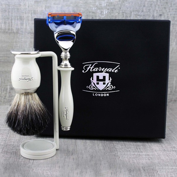 Elegant Shaving Kit Badger Shaving Brush & 5 Edge Razor Mens Grooming Set Gift
