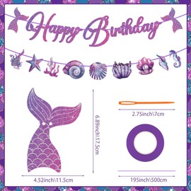 Hooqict Mermaid Happy Birthday Banner Garland Mermaid Party Banner Decorations for Girls 1st 2nd 3rd Under The Sea Themed Birthday Party Decorations Supplies
