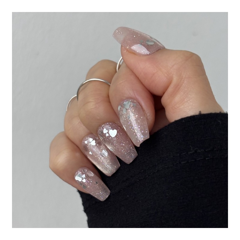 Heart Glitter Nail Tips Ussu Silver Glass Bead Magnet, Paddy