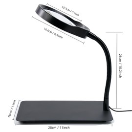OukaiPDOK 10X Magnifying Glass with Light and Stand,Dimmable Flexible Magnifying Craft Ligh, LED Lighted Magnifier Hands Free for Close Work Craft Reading Painting Hobby (Black-04)