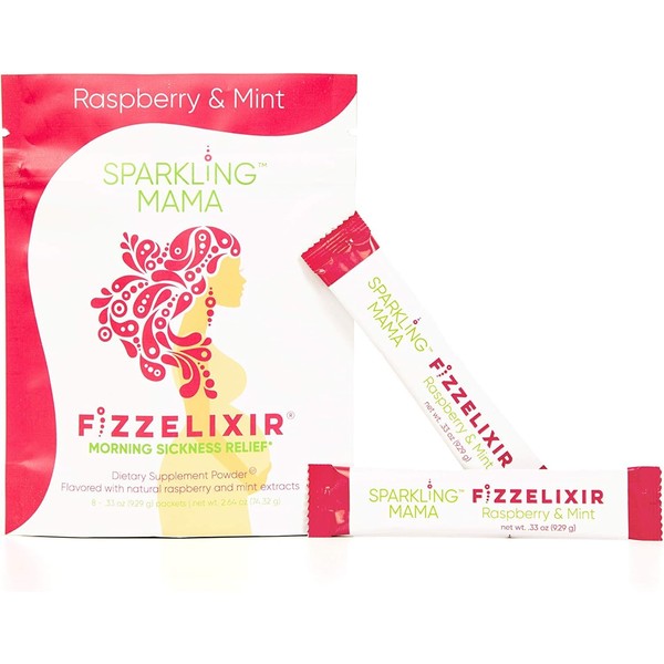 Sparkling Mama Fizzelixir | USA Made. Effervescent Drink Mix Settles The Stomach Ideal for Pregnancy Especially 1st Trimester (Vitamin B6, Magnesium & Folic Acid), (Raspberry Mint (8 Sticks))