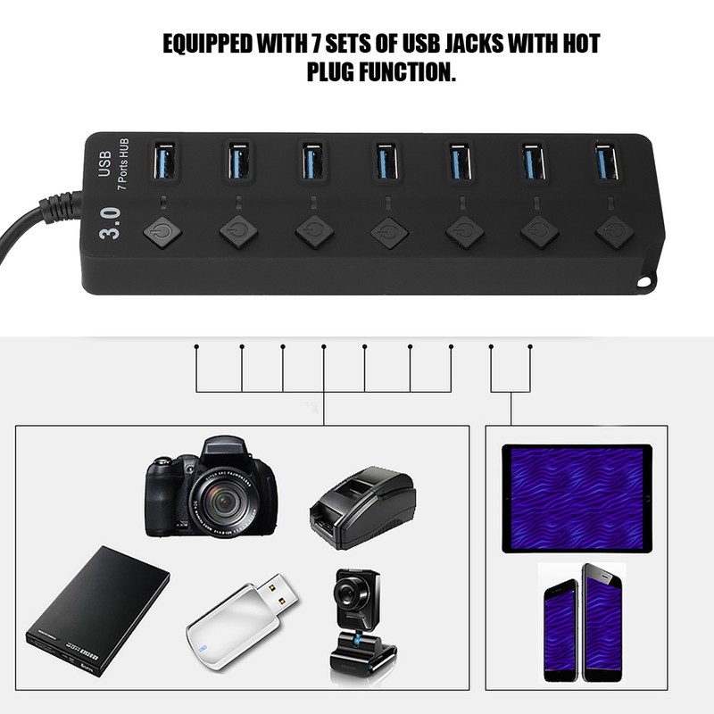 7-port USB 3.0 Hub 5GB/S High Speed with Key Switch