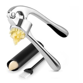 U Chef Prensa para ajos manual de mango suave y acero inoxidable de grado alimenticio, trituradora y picadora de ajo con diseño ergonómico