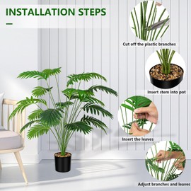 TIUNASIN Artificial Palm Plants 35" Tropical Greenery Bush Imitation Faux Fake Palm Tree Leaves Artificial Plant in Pot Greenery Family Office Indoor Outside Party Flowers Arrangement Wedding Decor