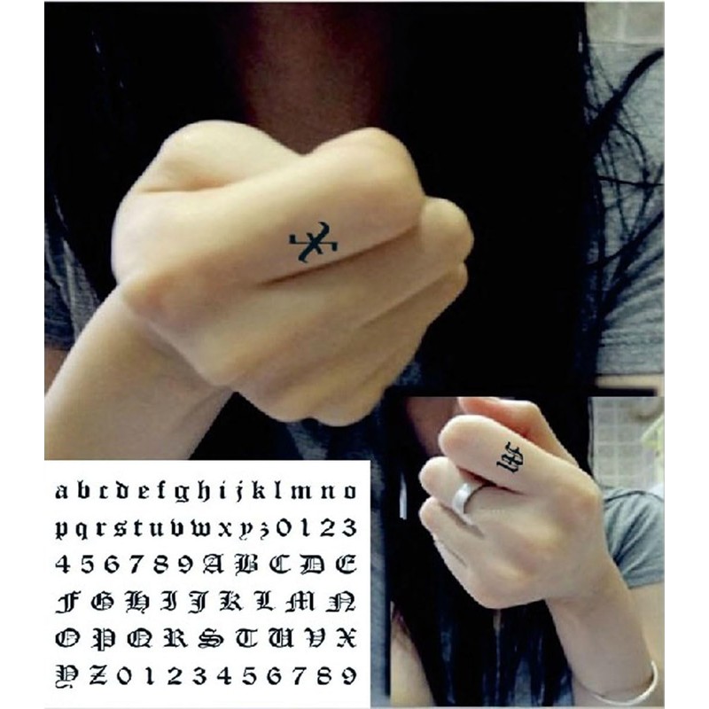 4 Sheets Gothic Number and Letter Tattoo Stickers, Small Removable