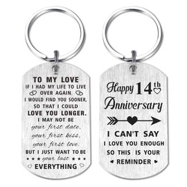 Yobent 14th Wedding Anniversary Keychain Gifts for Husband Wife Men Women, Happy 14 Year Anniversary for Him Her