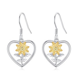 Sunflower Earrings 925 Sterling Silver Flower Floral Dangle Earrings Jewelry Gifts for Women, One Size, Sterling Silver, No Gemstone