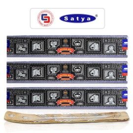 Satya Super Hit Incense Sticks, Satya sai Baba Insenses 15gmx3 (45 gm) Pack with Raajsee Incense Holder Bundle, Satya Nag Champa Natural Incense
