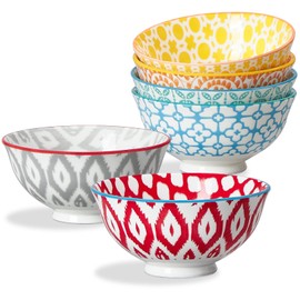 ONEMORE 10 oz Porcelain Cereal Bowls Set of 6 - Ceramic Bowls for Soup, Ice Cream, Breakfast - Microwavable Dishwasher & Oven Safe, Small Dinner Bowl, Stackable Artistic Bowl- Assorted Colors