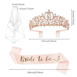 Bride to Be Sash and Veil, Jga Accessories, Women Stag Party, Bride to Be Decoration, Jga Rose Gold Bride Sash Crown Jga for Bachelorette Party Accessories, Bridal Eve Wedding, Pack of 3